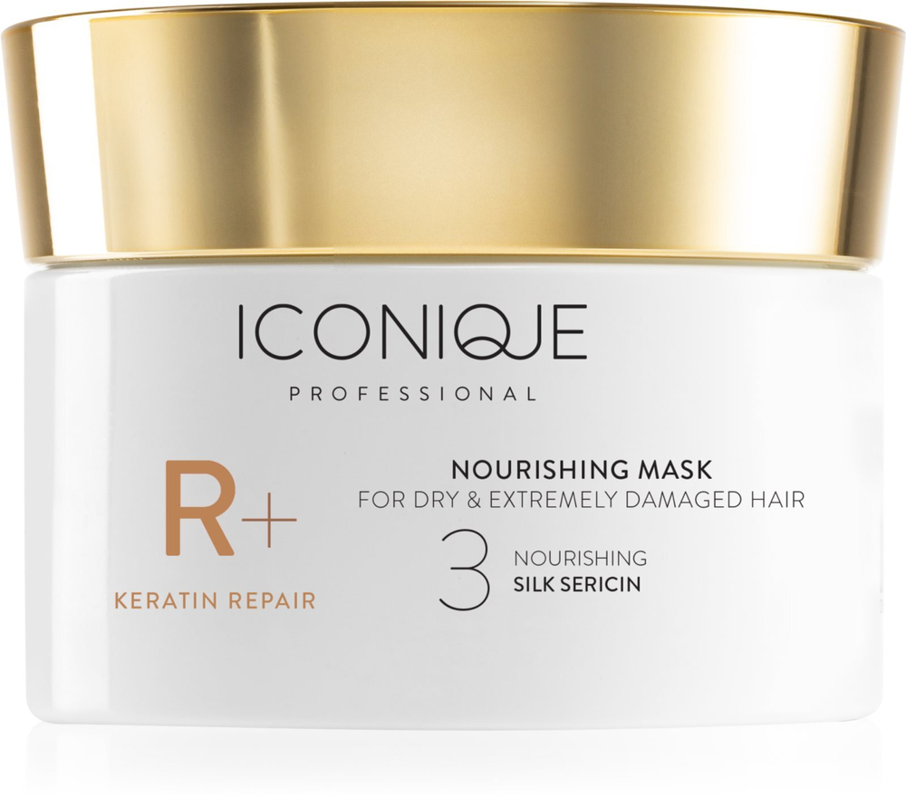 ICONIQUE Professional R+ Keratin repair Nourishing mask - восстанавливающая маска для сухих и поврежденных волос /   200  ml  / GTIN 8059300536254