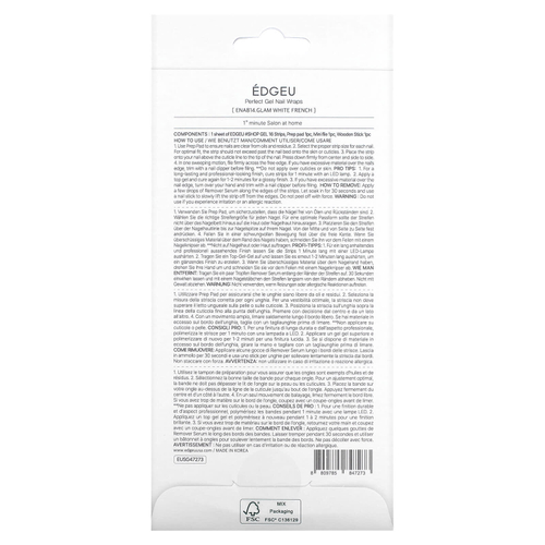 Edgeu, Perfect Gel Nail Wraps, ENT814, белый лак для ногтей, набор из 16 полосок