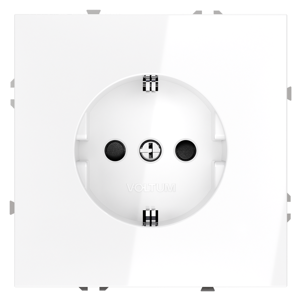Розетка встраиваемая VOLTUM S70 с заземлением и защитными шторками, 16А, (белый глянцевый)