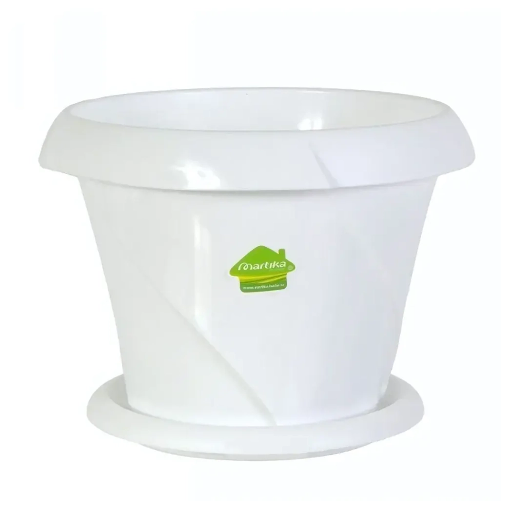 Кашпо для цветов пластиковое 1,4л d-17см «Флориана» с поддоном белый С385БEЛ