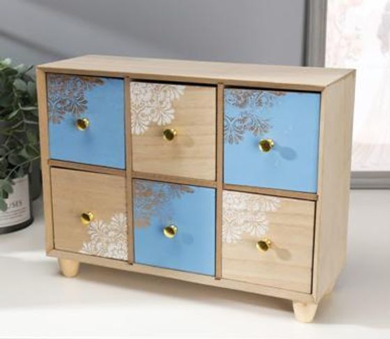 Шкатулка дерево комод 6 ящиков  Золотое мехенди  22,2х10,6х29,5 см   4768298