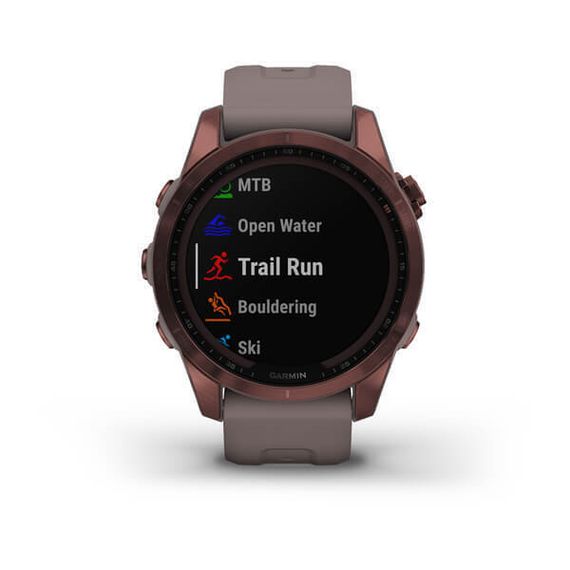 Умные часы Garmin Fenix 7S Sapphire Solar титановый темно-бронзовый с сланцево-серым силиконовым ремешком