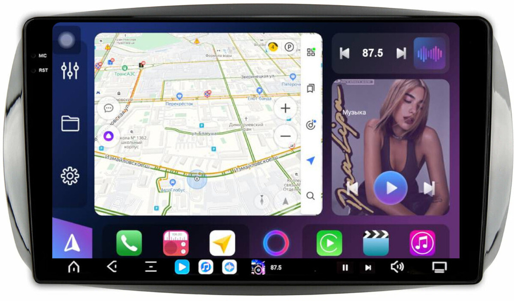 Магнитола для Mercedes-Benz Smart ForTwo/ForFour W453 2014-2023 - FarCar GX9-9628 монитор 9.5" 2K QLED на Android 14, TS20, 6+128Гб, CarPlay, 4G SIM-слот