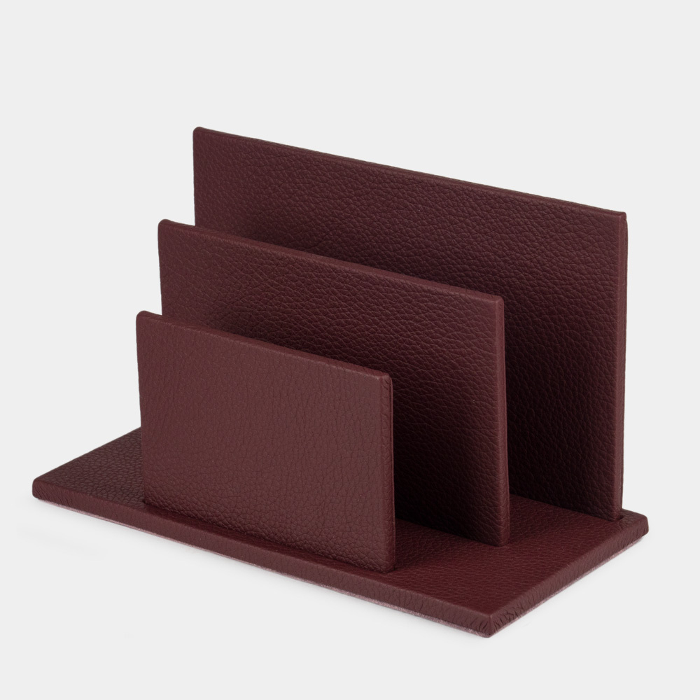 Подставка для визиток и бумаг из натуральной кожи теленка, бордового цвета