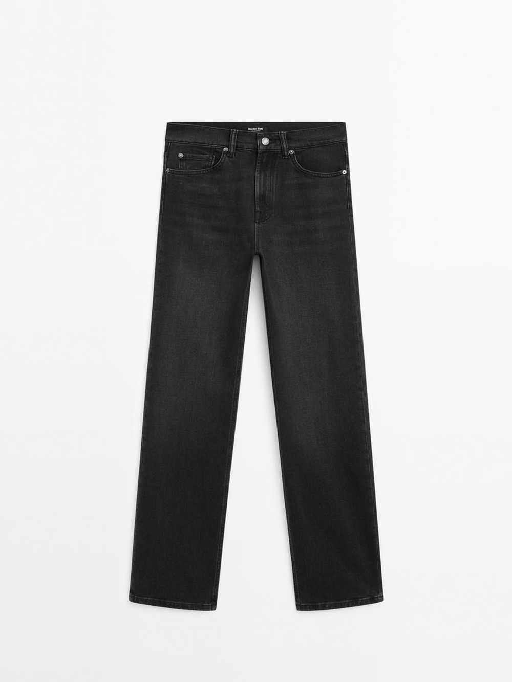 Massimo Dutti Джинсы прямого кроя с высокой посадкой, черный