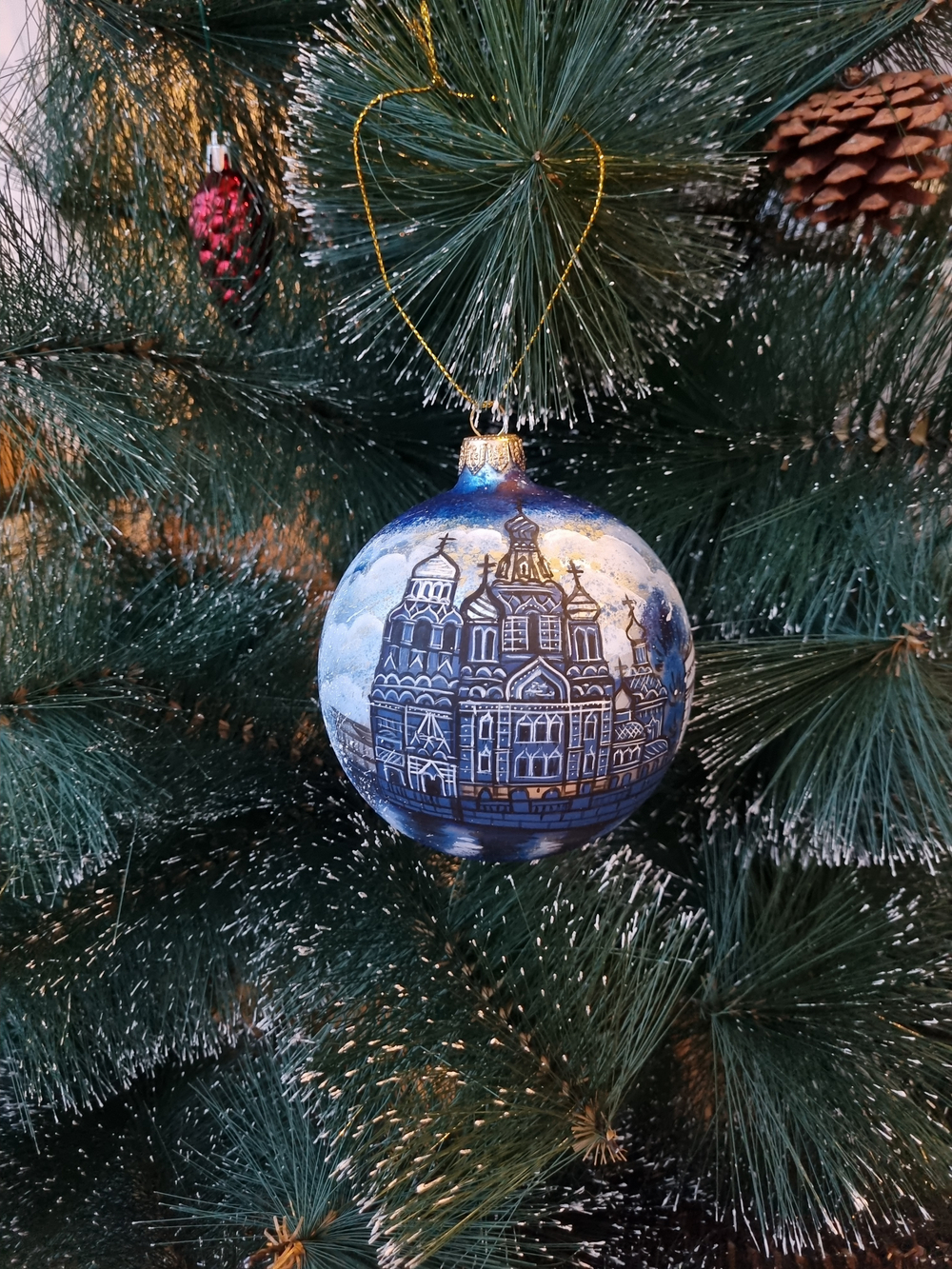 Шар стеклянный "Спас на крови",  ручная роспись