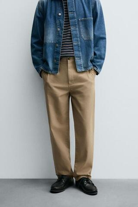 ZARA БРЮКИ ЧИНОС STRAIGHT FIT, ПЕСОЧНЫЙ