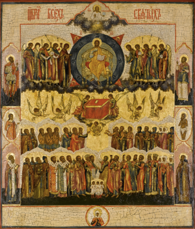 Собор всех святых деревянная икона на левкасе