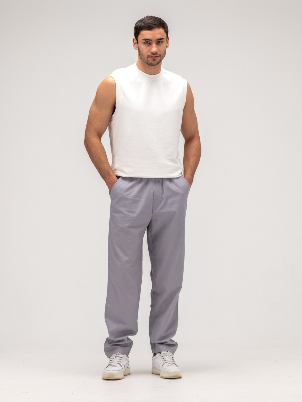 Джоггеры льняные. Грей