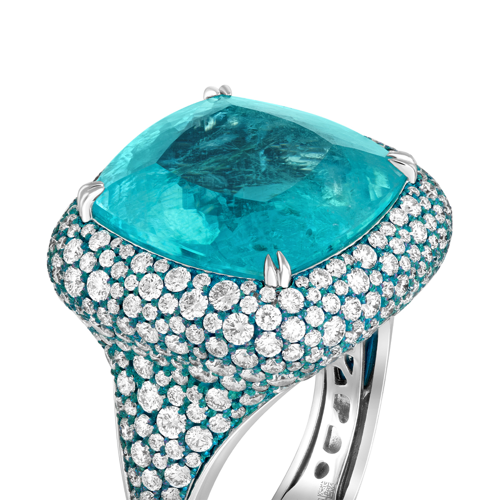 Кольцо с Турмалином Параиба и Бриллиантами, R0020-16/4