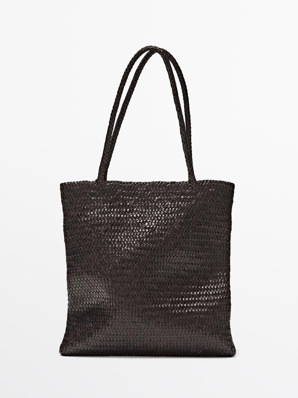 Massimo Dutti Средняя сумка-тоут из плетеной кожи наппа, коричневый