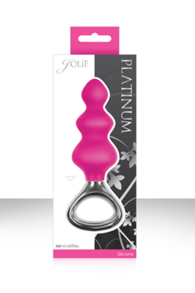 Розовая анальная елочка с ручкой Jolie Platinum Plug Medium из силикона - 13,4 см.