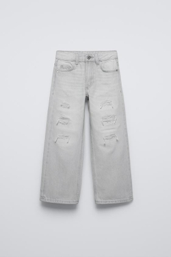 ZARA ДЖИНСЫ С ШИРОКИМИ ШТАНИНАМИ И РАЗРЕЗАМИ, КАМЕННО-СЕРЫЙ