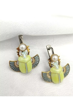 Ювелирные серьги серебро 925 скарабей