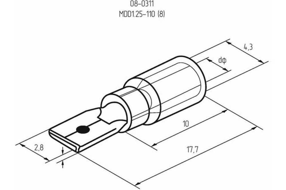 Плоская клемма REXANT, изолированная, штекер 2.8 мм 0.5-1.5 кв.мм, красная, 100 шт 08-0311