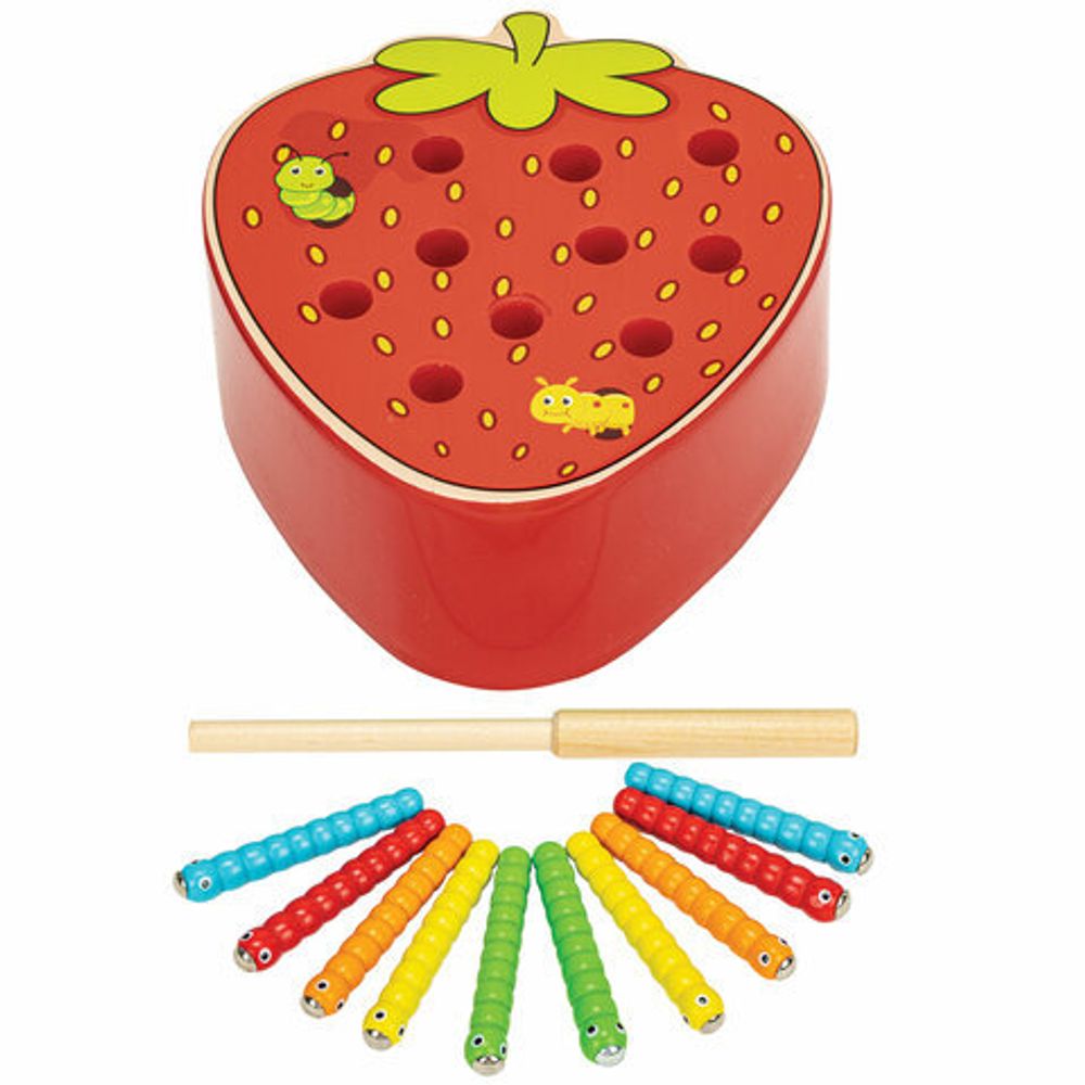 Сортер-рыбалка магнитный деревянный развивающий "Клубника", BRAUBERG KIDS, 665245