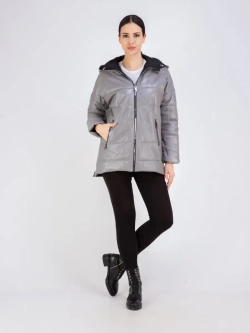 Куртка женская кожаная утепленная с капюшоном