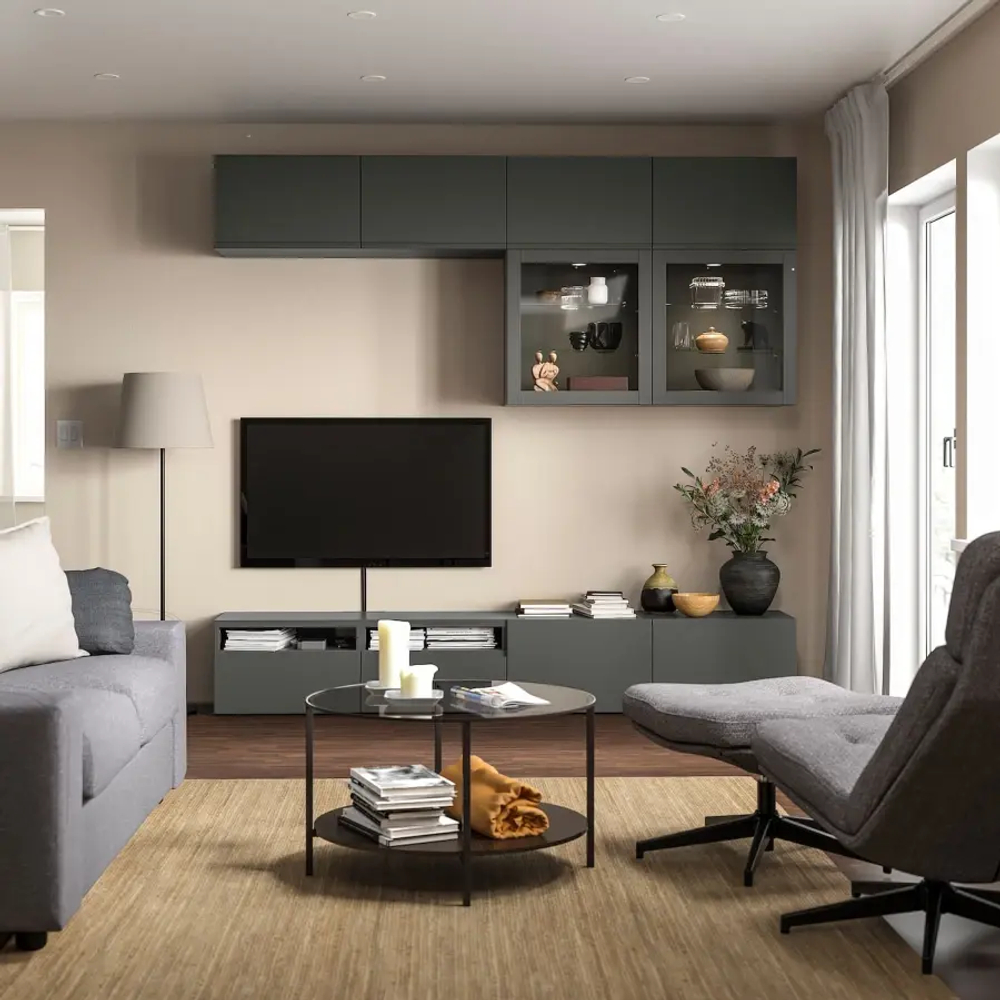 Комбинация для хранения ТВ - IKEA BESTÅ/BESTA, 231x42x240см, темно-серый, БЕСТО ИКЕА