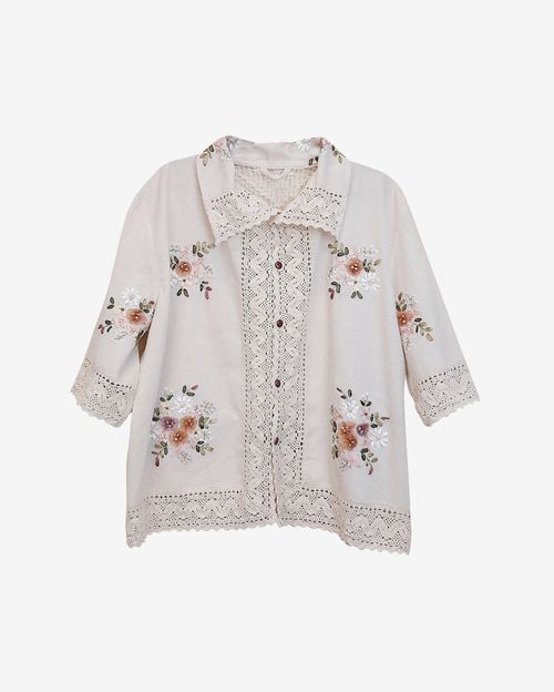 Рубашка Soeurs Украшенная Лентами/Ribbons Flowers Short Sleeve Shirt белая