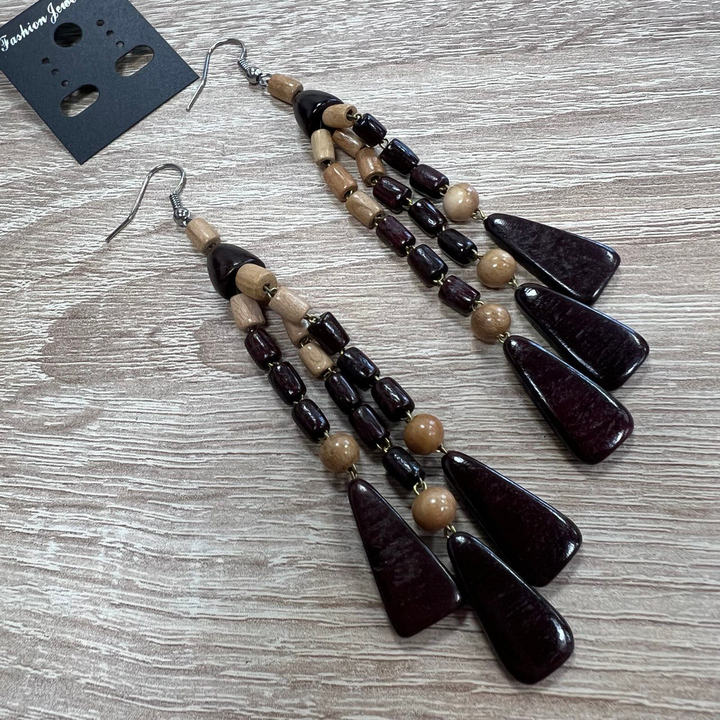 Серьги Лапки цвет вишневый, светло-коричневый, дерево 9,5 см