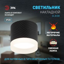 Светильник настенно-потолочный спот ЭРА OL38 BK под GX53 IP20 черный | Накладные светильники