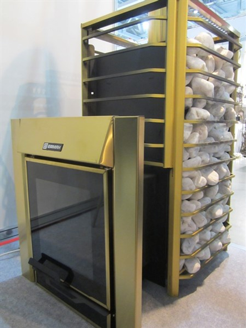 Дровяная печь для бани ЕРМАК 24 СЕТКА-ЛЮКС GOLD (Нерж.)