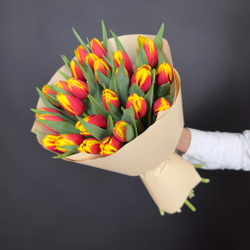 Bouquet of 25 red and yellow tulips