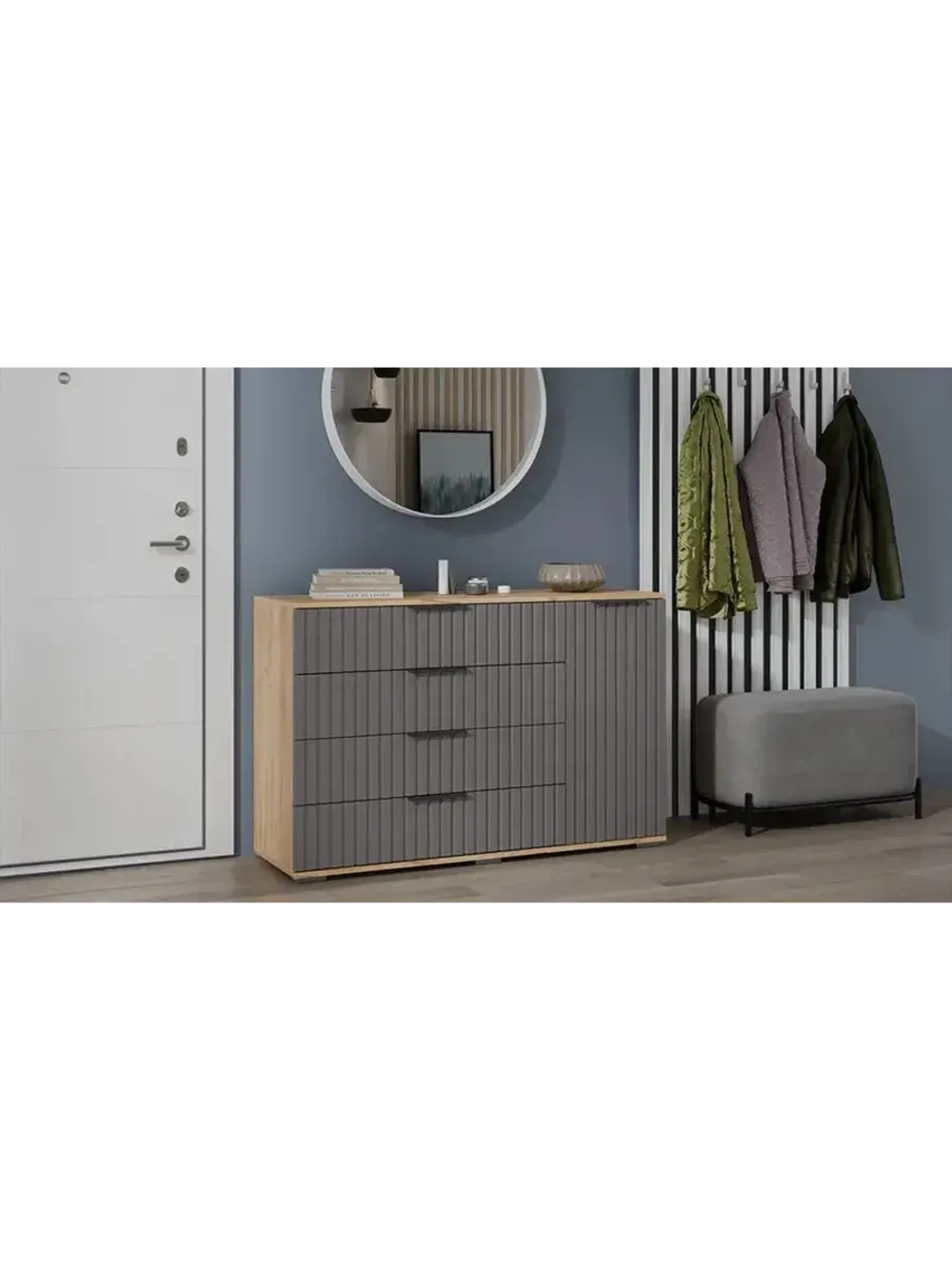 Комод для одежды Графит матовый 4 ящика 129х41х84 см