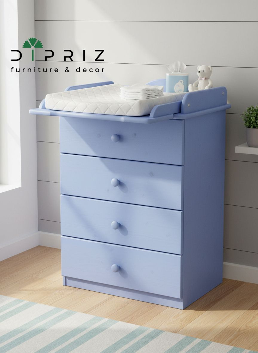 Комод, 60х44х88, Алиса, пеленальный, с ящиками, для одежды и игрушек, деревянный, синий воск, Dipriz