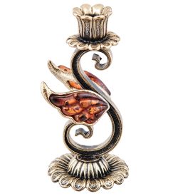 Народные промыслы AM-3968 Подсвечник «Лебединая мелодия» (латунь, янтарь)
