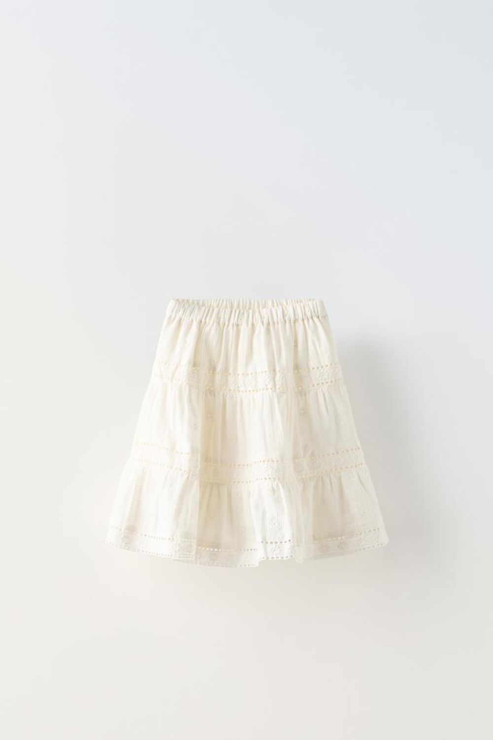 ZARA ЮБКА С АЖУРНОЙ ВЫШИВКОЙ, ЭКРЮ