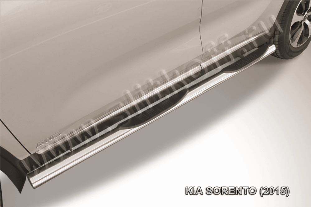 Пороги из нержавейки Kia Sorento (2014-2017) d76 с проступями (черный цвет)