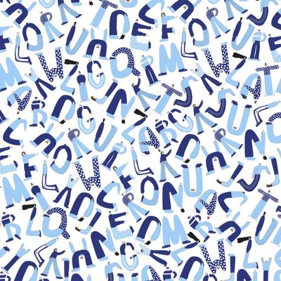 seamless pattern, alphabet, people shaped letters