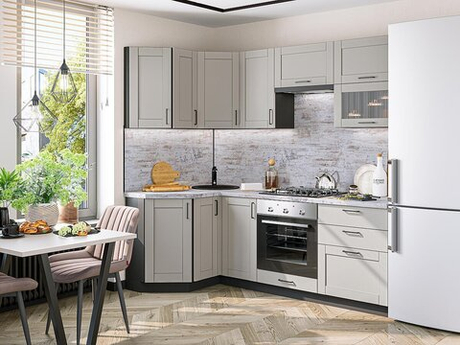 Угловая модульная кухня Лофт-03 Grey Silk - Graphite 2140*1200/2200*600