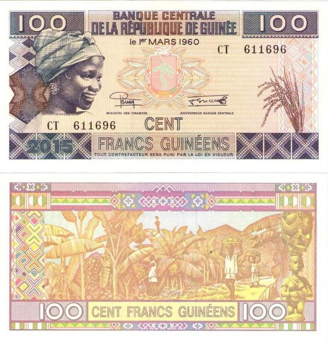 100 франков 2015 Гвинея
