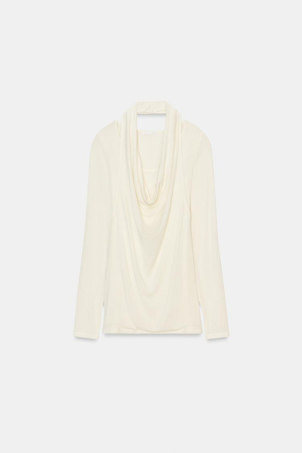 ZARA ФУТБОЛКА С ДВОЙНЫМИ ДЛИННЫМИ РУКАВАМИ, ЖЕЛТОВАТО-БЕЛЫЙ