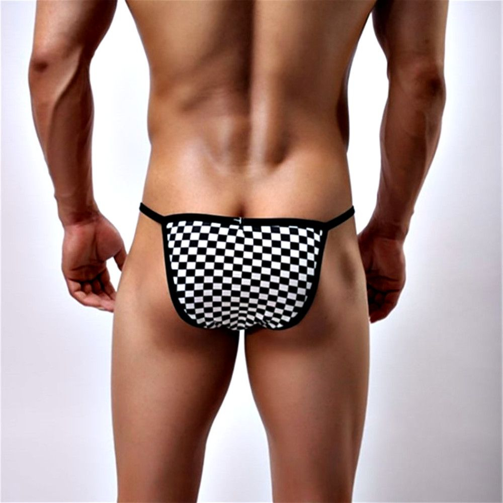 Мужские трусы-танга в черно-белую клетку (Размер: L) (Цвет: разноцветный)