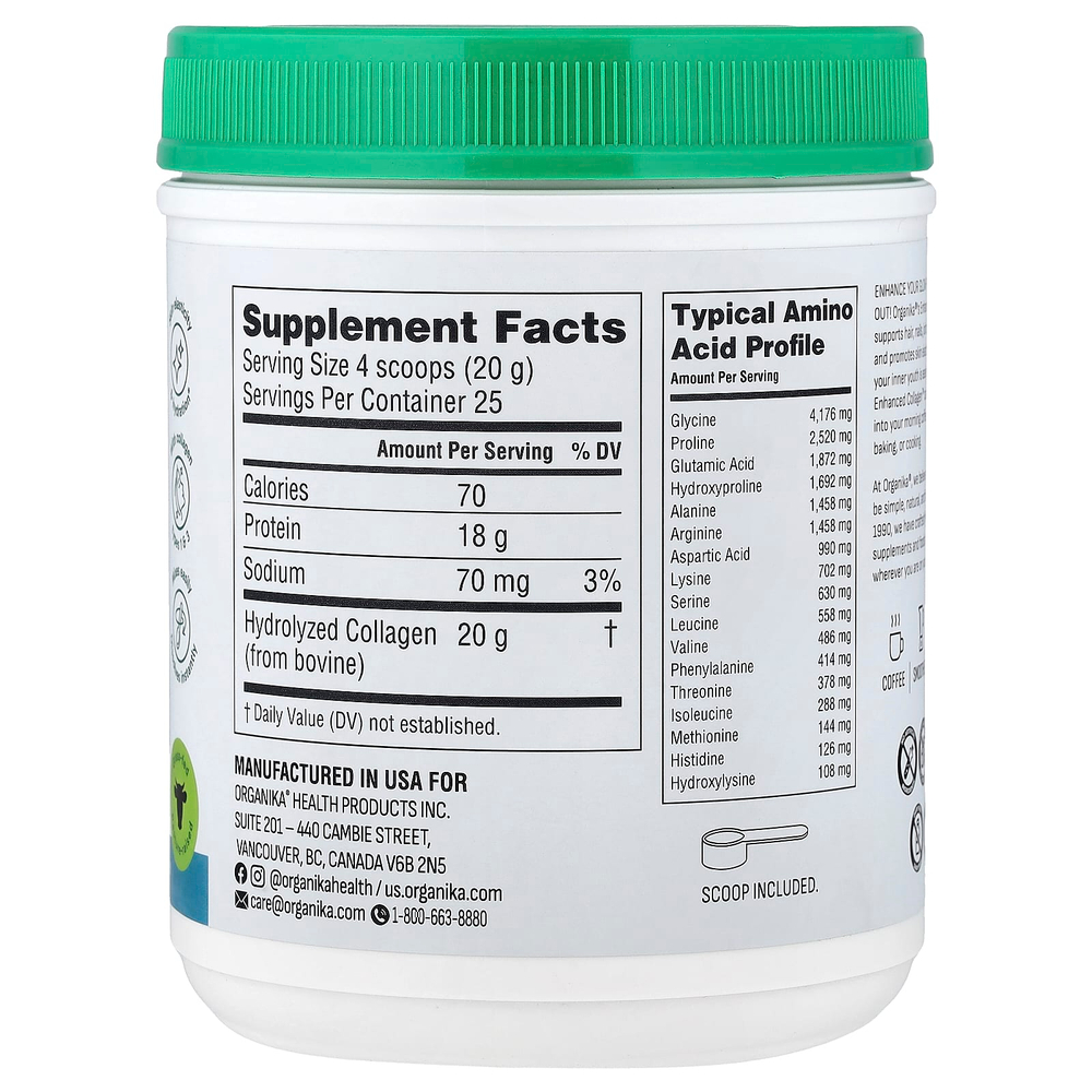 Organika, Enhanced Collagen™, натуральный коллаген/без вкусовых добавок, 500 г (17,64 унции)