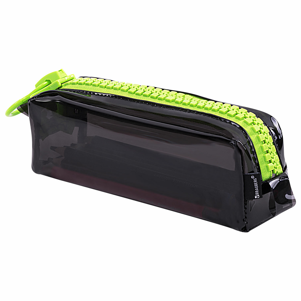 Пенал BRAUBERG с объемной "тракторной" молнией 1 отделение ПВХ 22х8х6 5 см "Neon green" (2 штуки в упаковке)