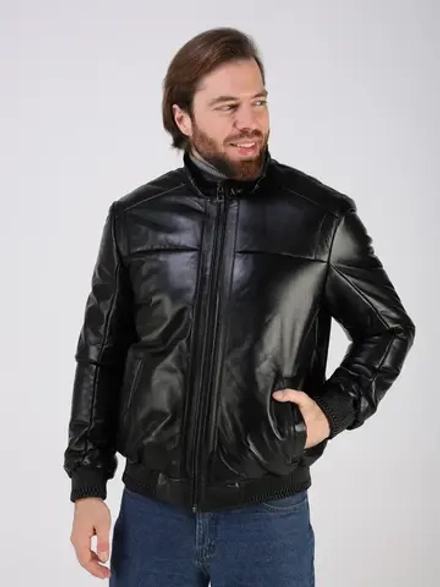 Куртка пуховик из натуральной кожи утепленная короткая