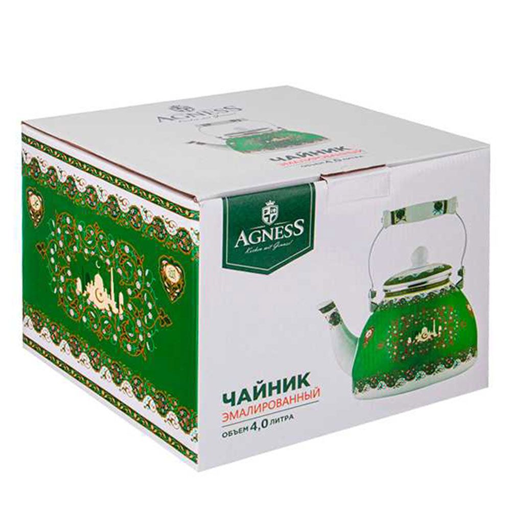ЧАЙНИК AGNESS ЭМАЛИРОВАННЫЙ, СЕРИЯ СУРА 4 Л (КОР=8ШТ.), 2Й СОРТ