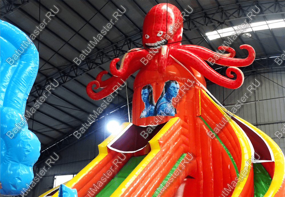 Коммерческий надувной батут "Слоны и жираф" 18*9*8,5 м