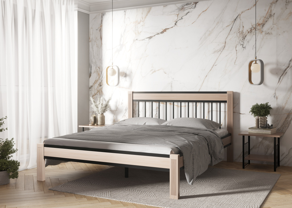 Кровать Форвард АГАТА 160, черный/натуральный