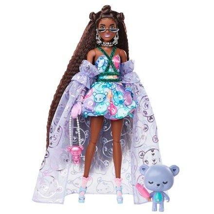 Кукла Mattel Barbie Extra Fancy - Экстра в платье с принтом плюшевого мишки с фигуркой медведя - Барби HHN13