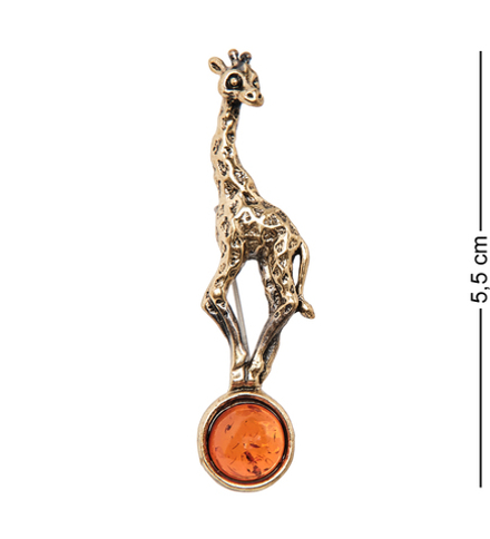 AM-2017 Брошь «Жирафик на шаре» (латунь, янтарь)