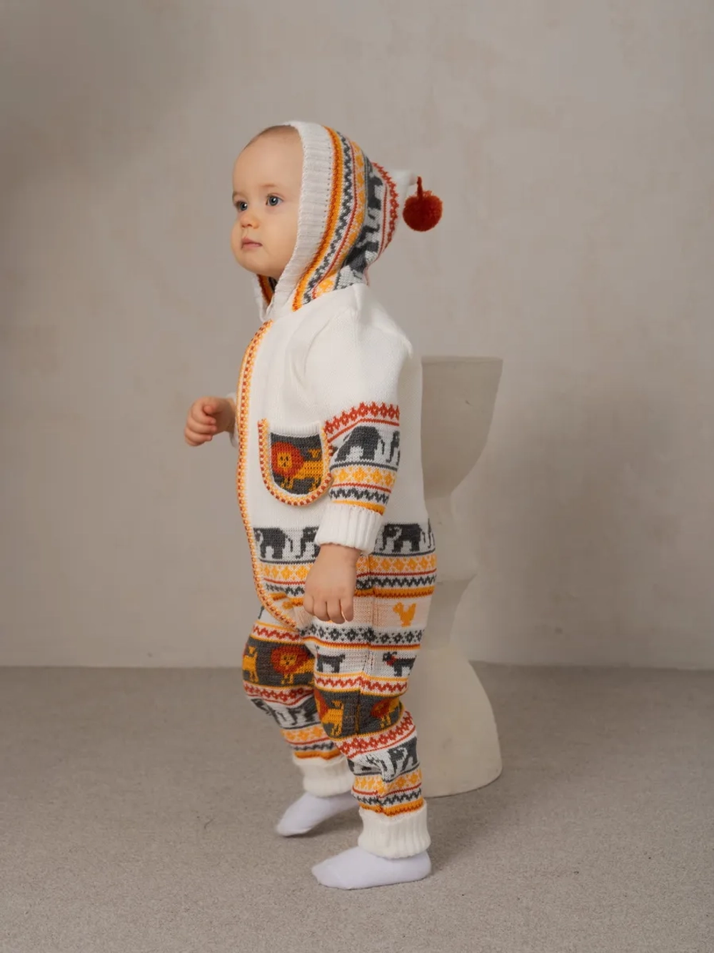 Вязаный комбинезон для новорожденных и малышей на молнии