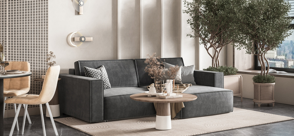 Угловой диван BOSS SOFT MODOOL велюр Monolit серый