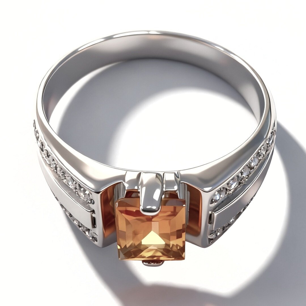 Ювелирное кольцо из серебра 925 пробы,вставка цитрин.фианиты.Размер 20.5