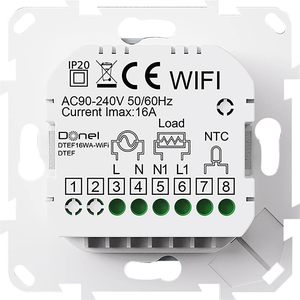 Термостат с датчиком пола программируемый,  с Wi-Fi,  16A,  размер накладки 55х55мм,  с ручкой настройки,  цвет белый