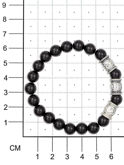 Браслет из натурального чёрного кварца с рунами Кеназ, Перт, Манназ - Самореализация на размерной сетке